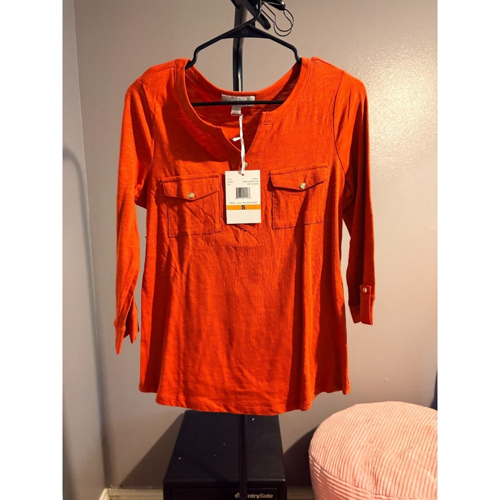 Carolyn Taylor 3/4 Sleeve Neck Patch Pockets Burnt Orange Sz S